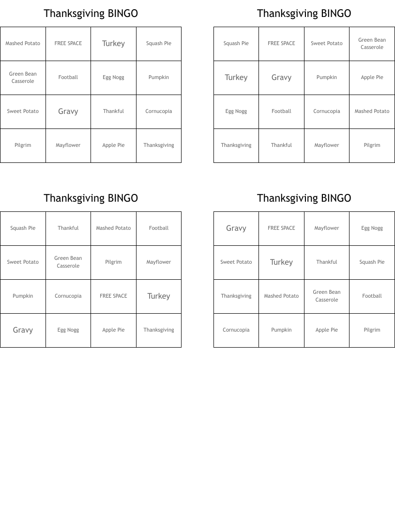 Thanksgiving BINGO