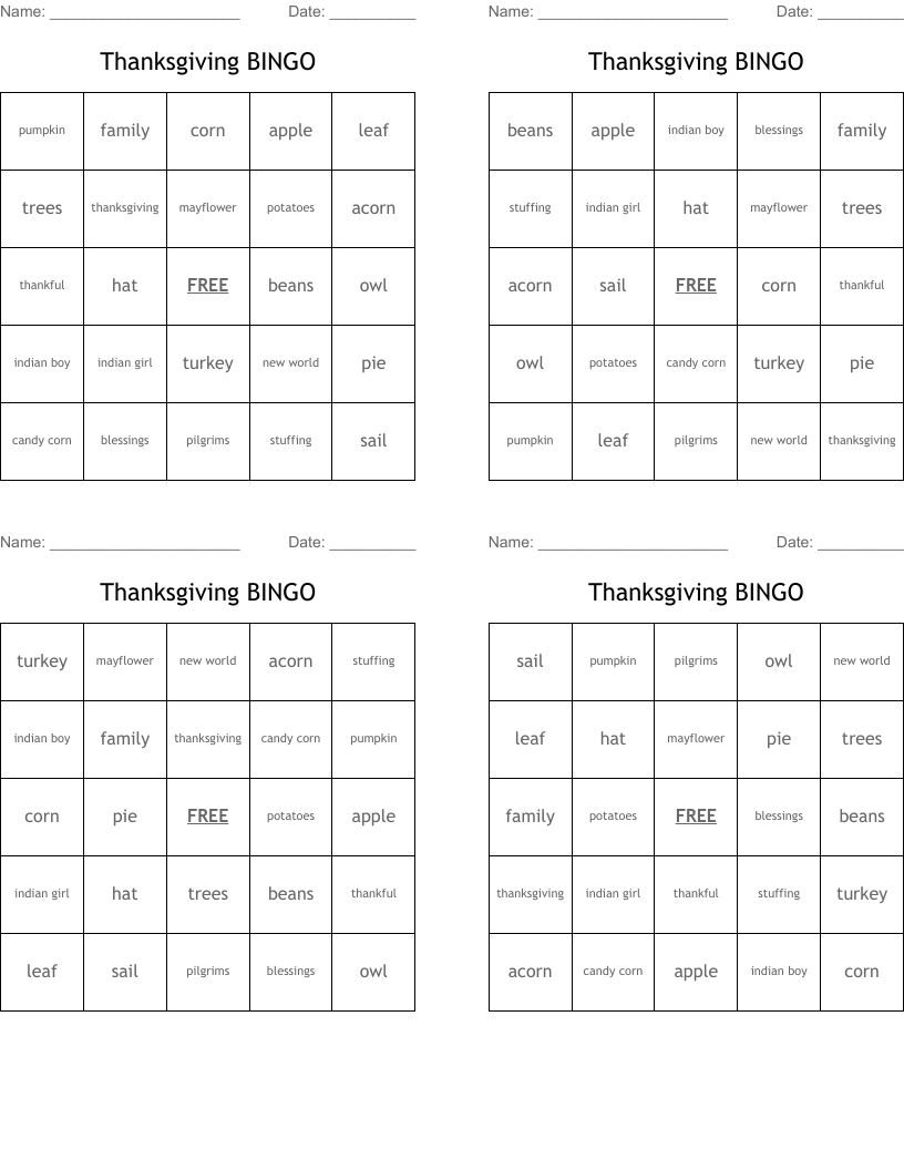 Thanksgiving BINGO