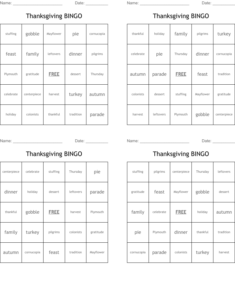 Thanksgiving BINGO