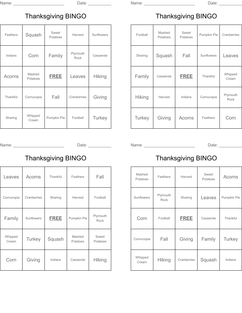 Thanksgiving BINGO