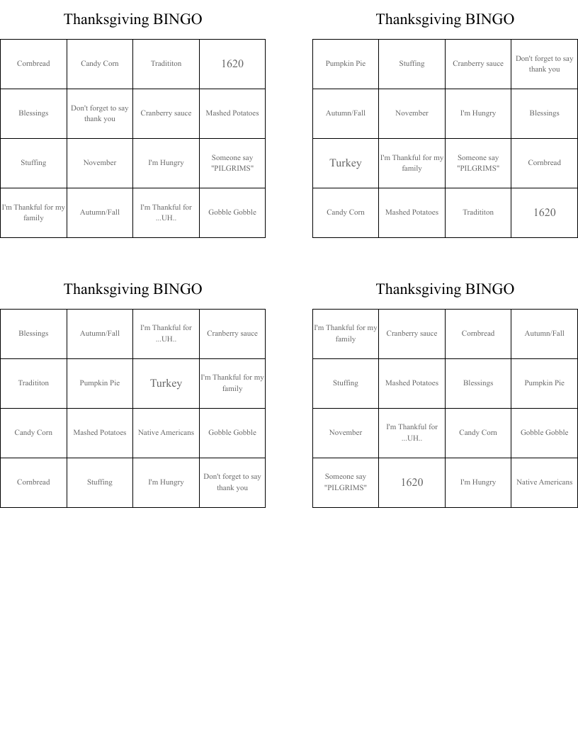 Thanksgiving BINGO