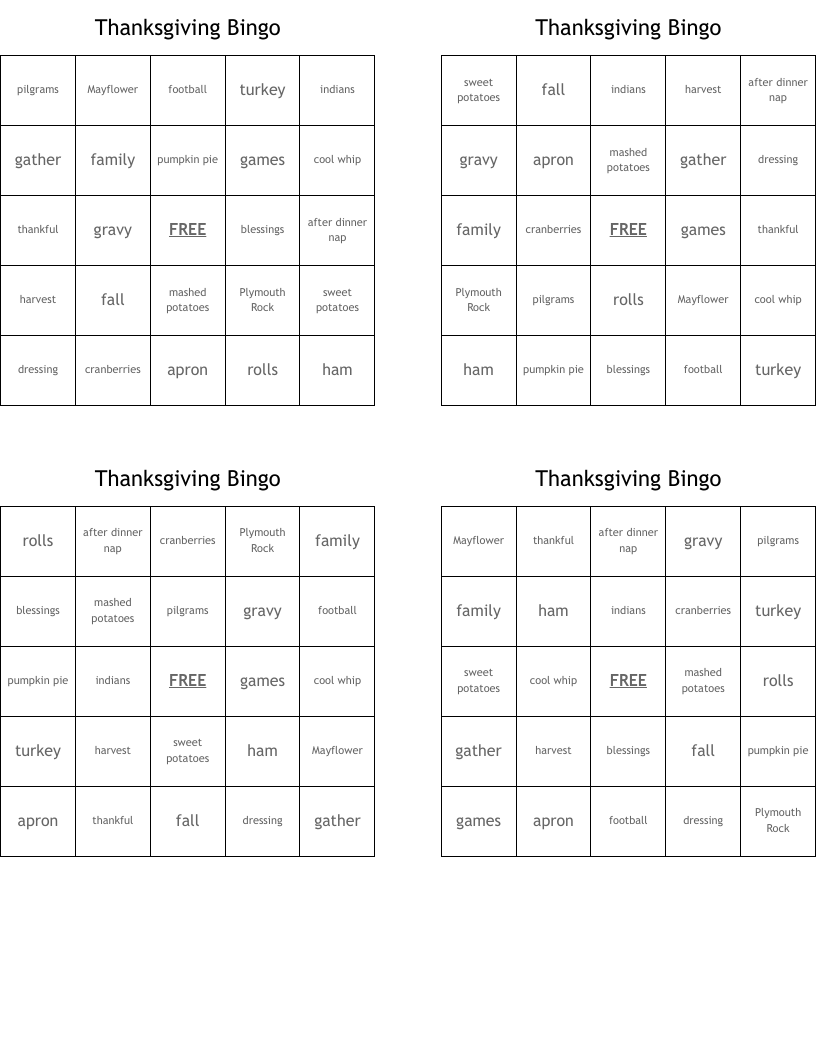 Thanksgiving Bingo