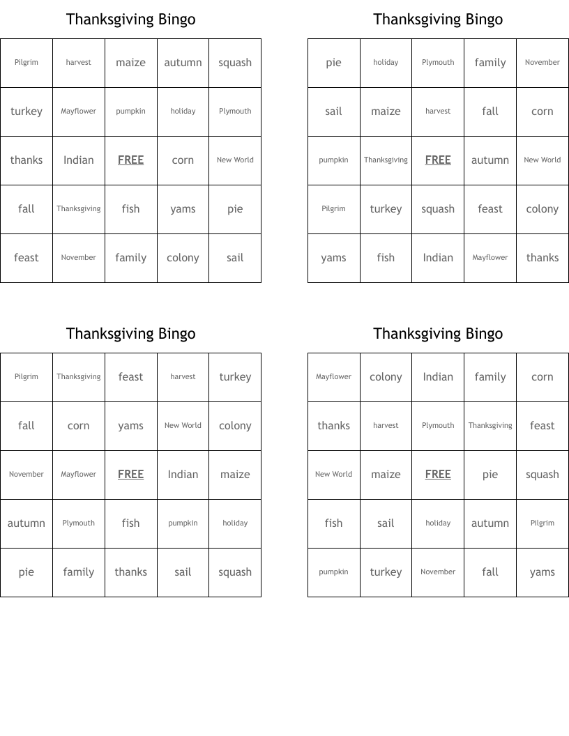 Thanksgiving Bingo