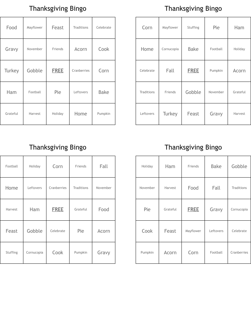 Thanksgiving Bingo