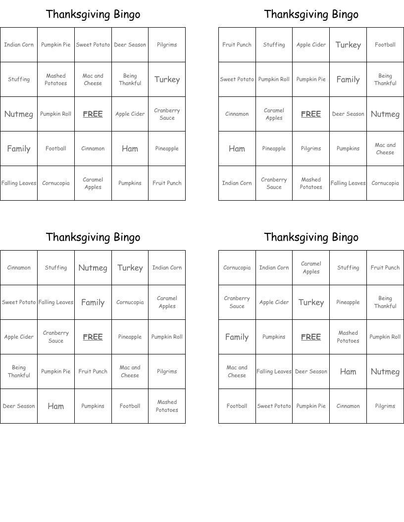 Thanksgiving Bingo