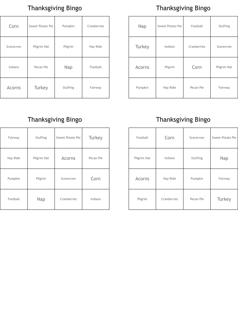 Thanksgiving Bingo