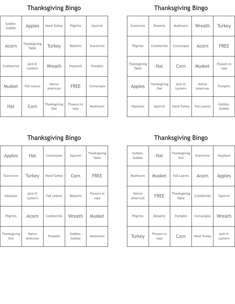 Thanksgiving Bingo