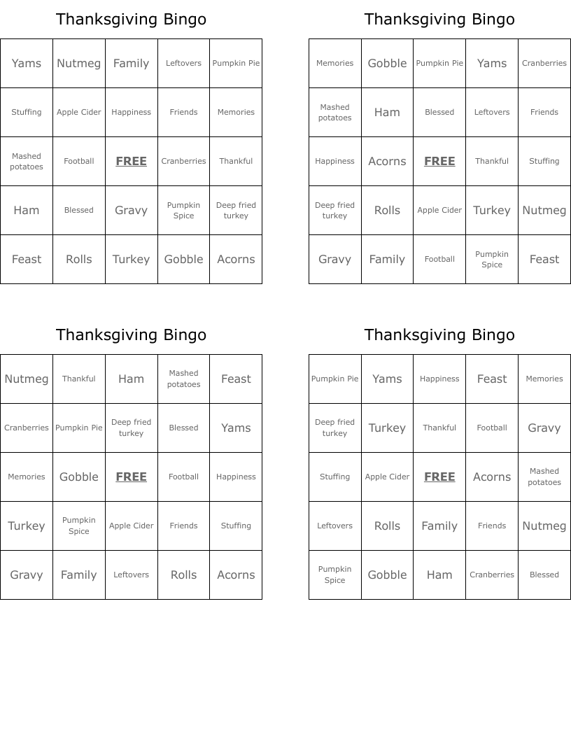 Thanksgiving Bingo