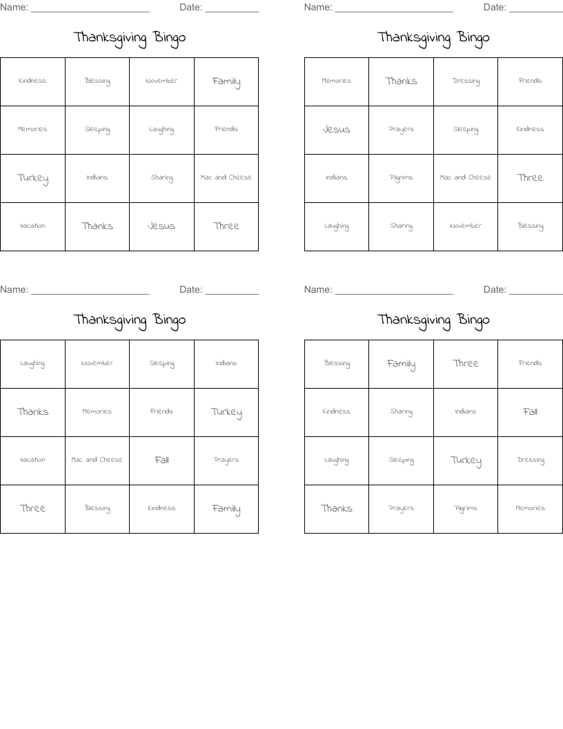 Thanksgiving Bingo