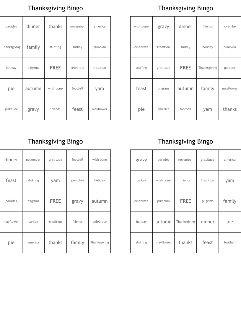 Thanksgiving Bingo