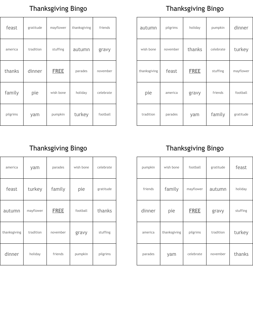 Thanksgiving Bingo
