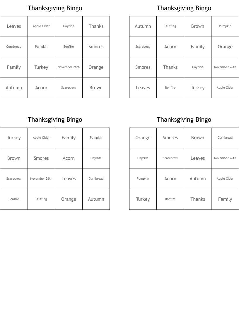 Thanksgiving Bingo