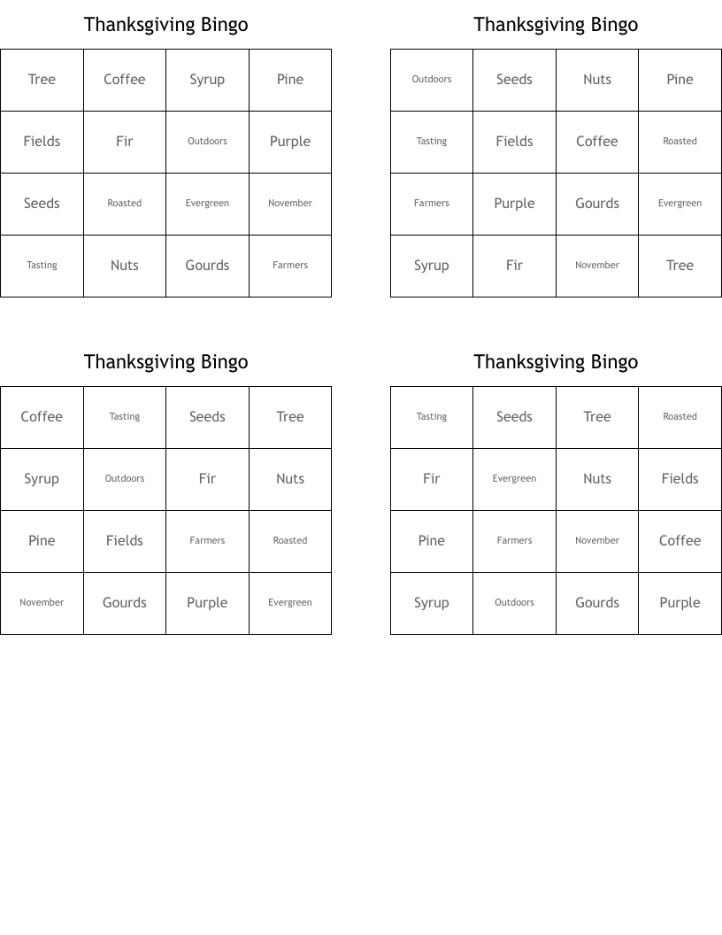 Thanksgiving Bingo