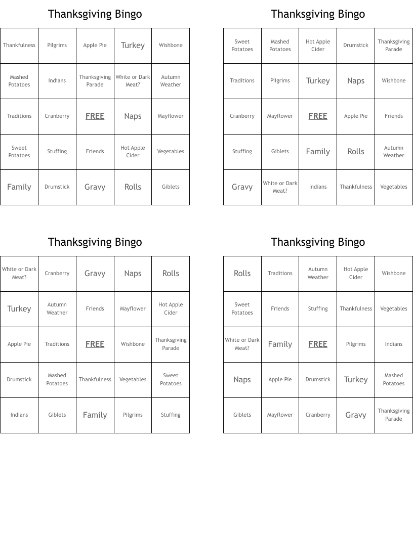 Thanksgiving Bingo