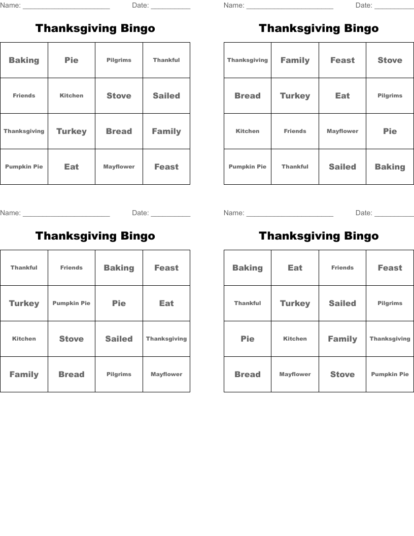Thanksgiving Bingo