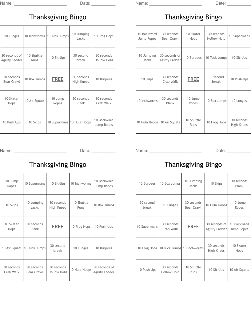 Thanksgiving Bingo