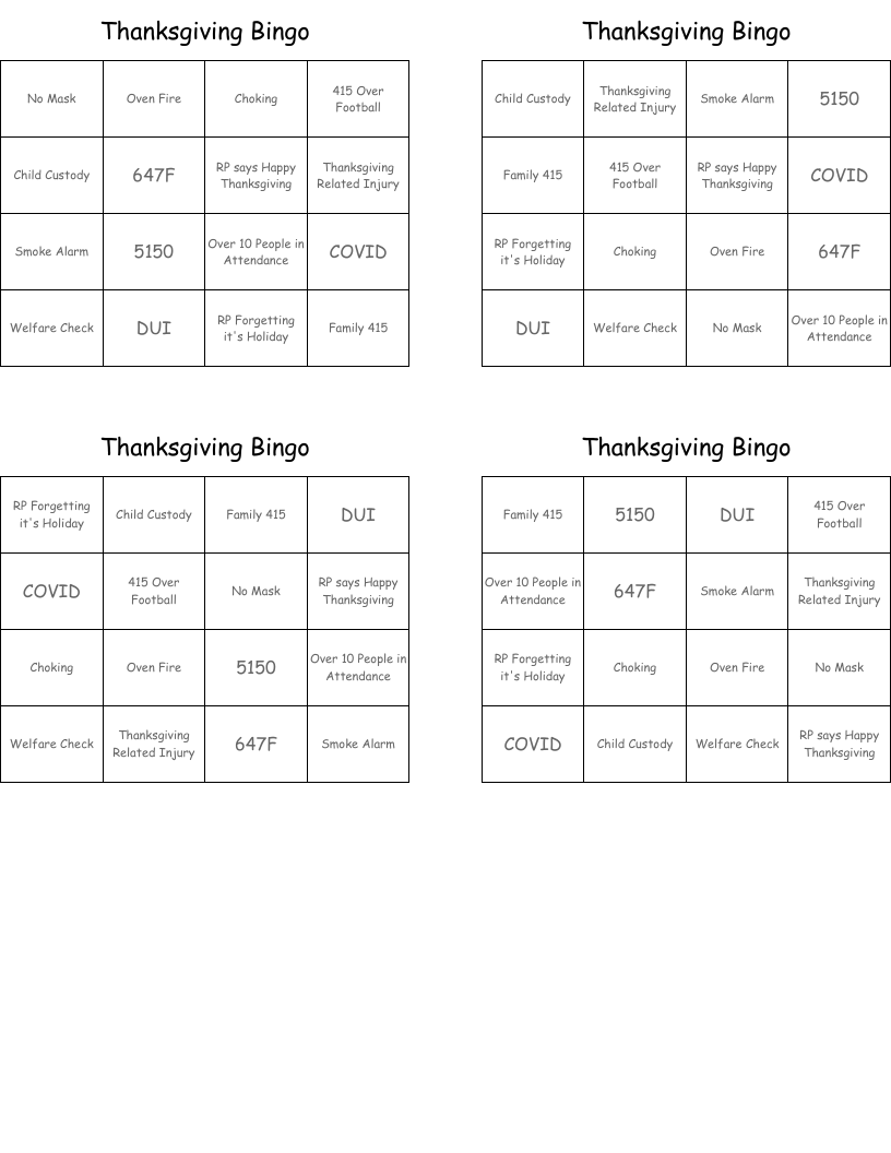 Thanksgiving Bingo