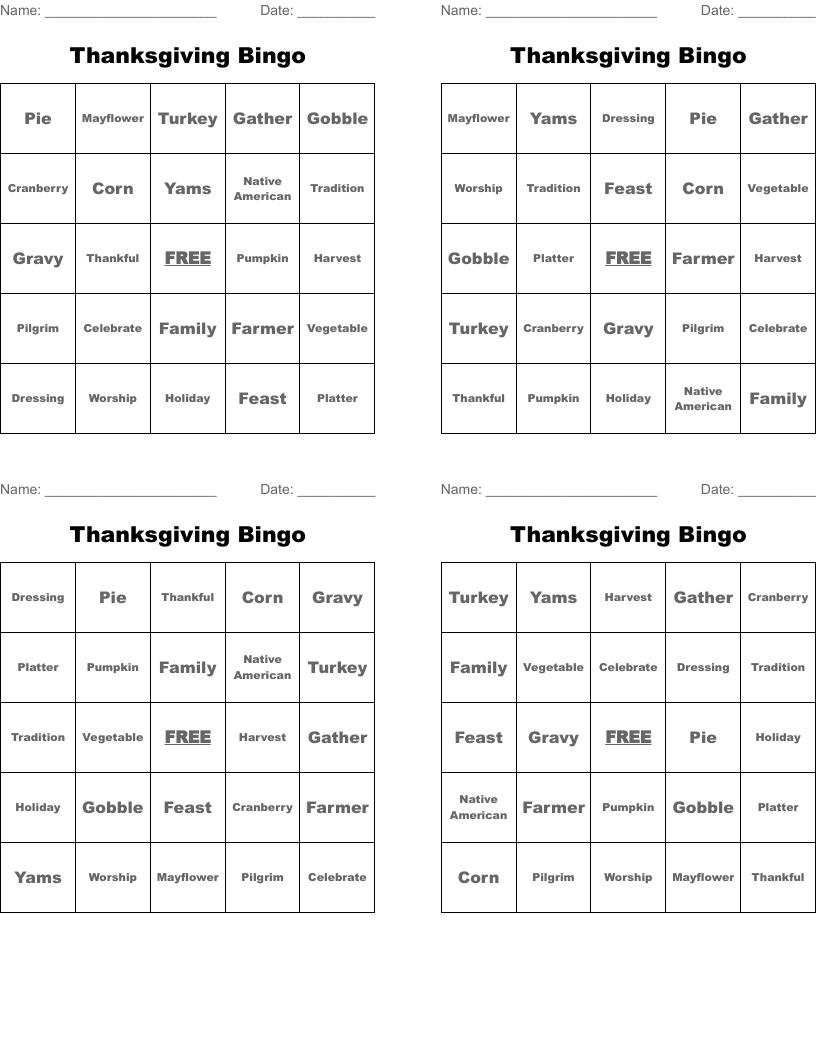 Thanksgiving Bingo