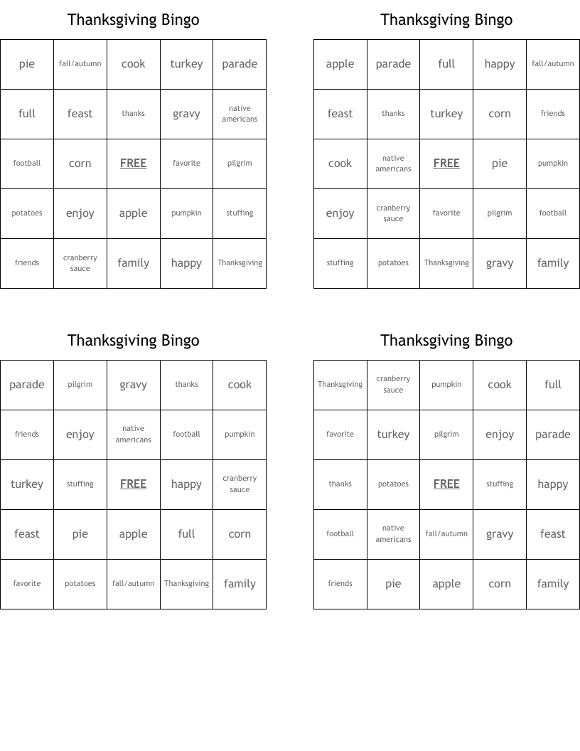 Thanksgiving Bingo