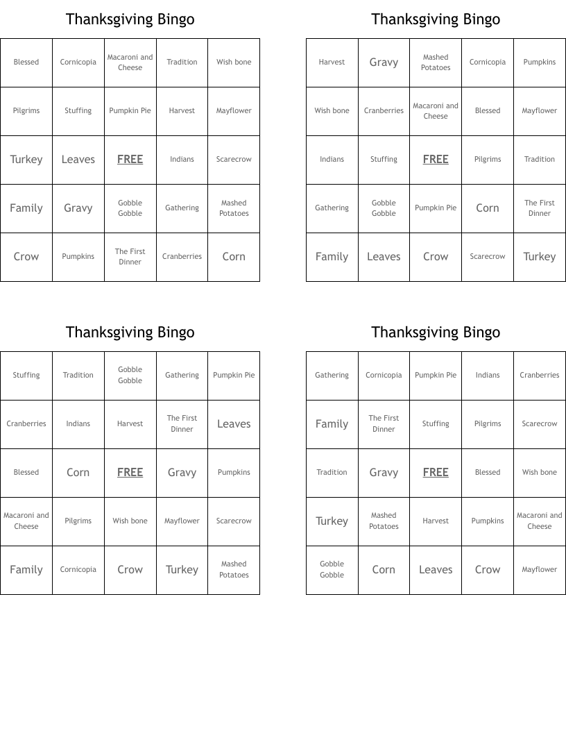 Thanksgiving Bingo