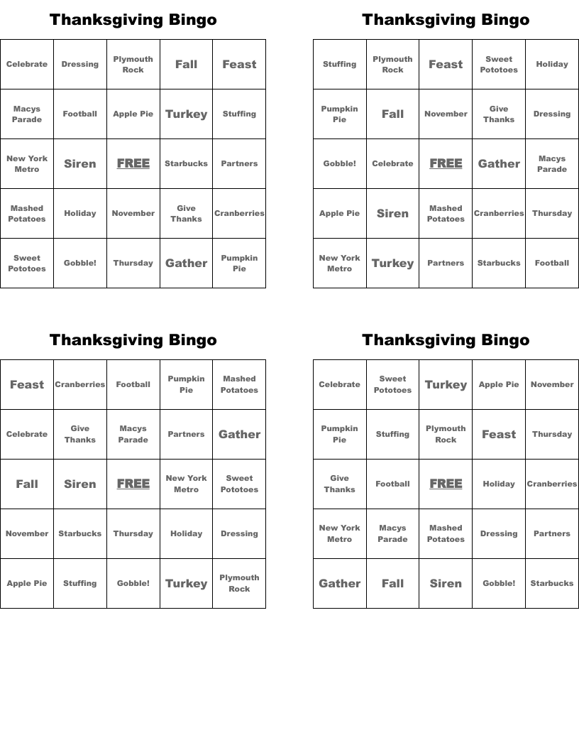 Thanksgiving Bingo