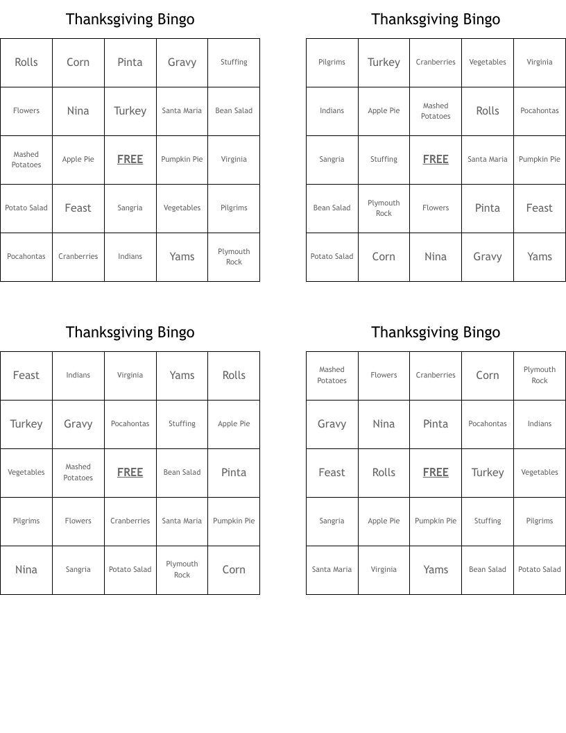 Thanksgiving Bingo