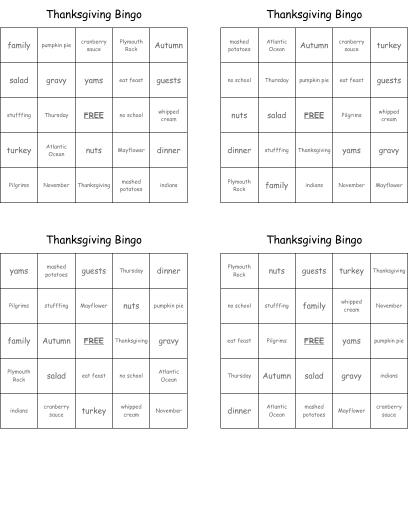 Thanksgiving Bingo