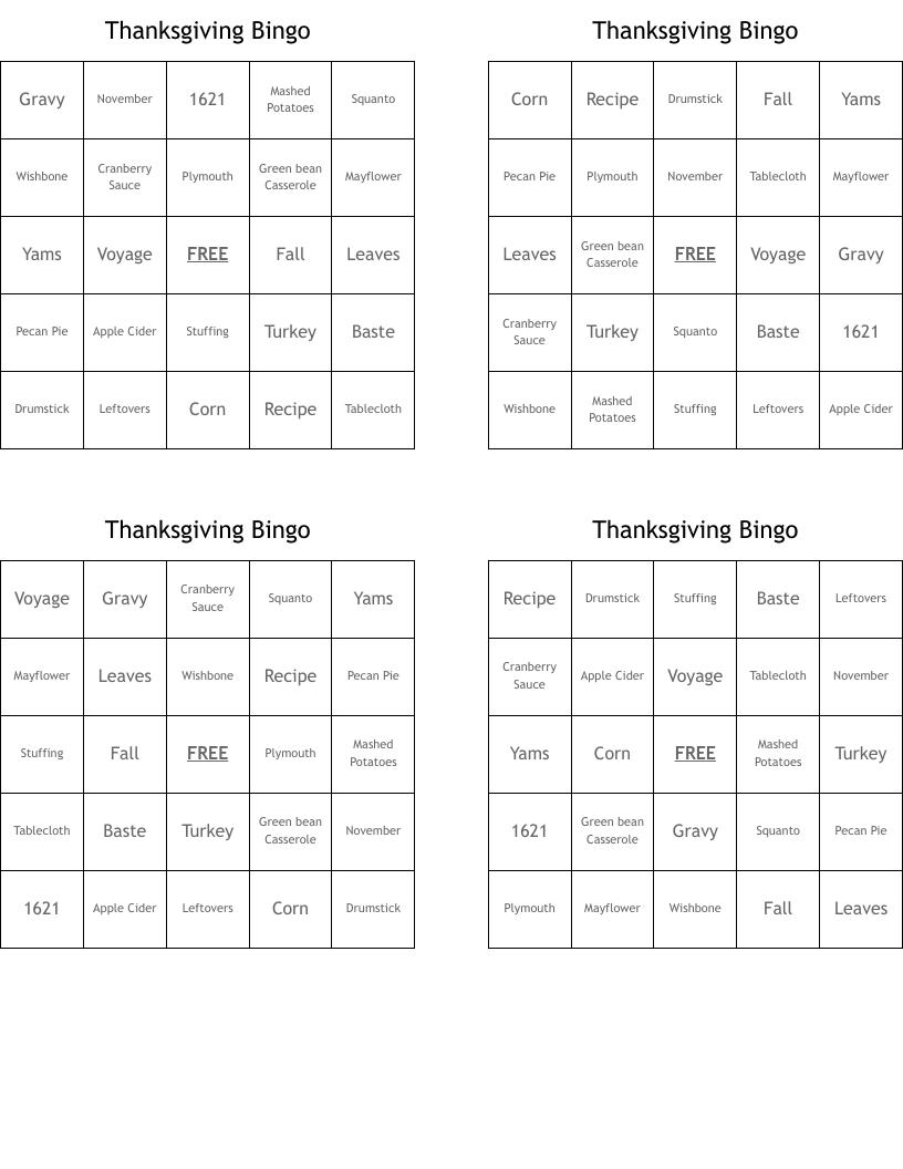 Thanksgiving Bingo