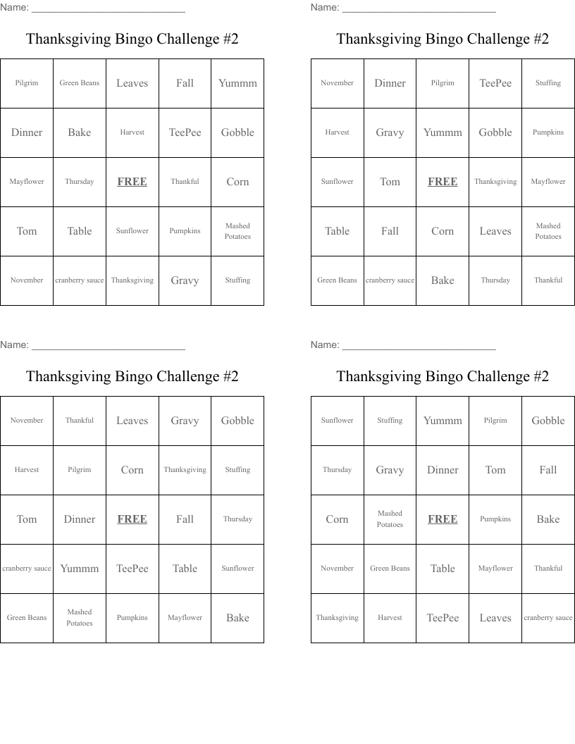 Thanksgiving Bingo Challenge #2