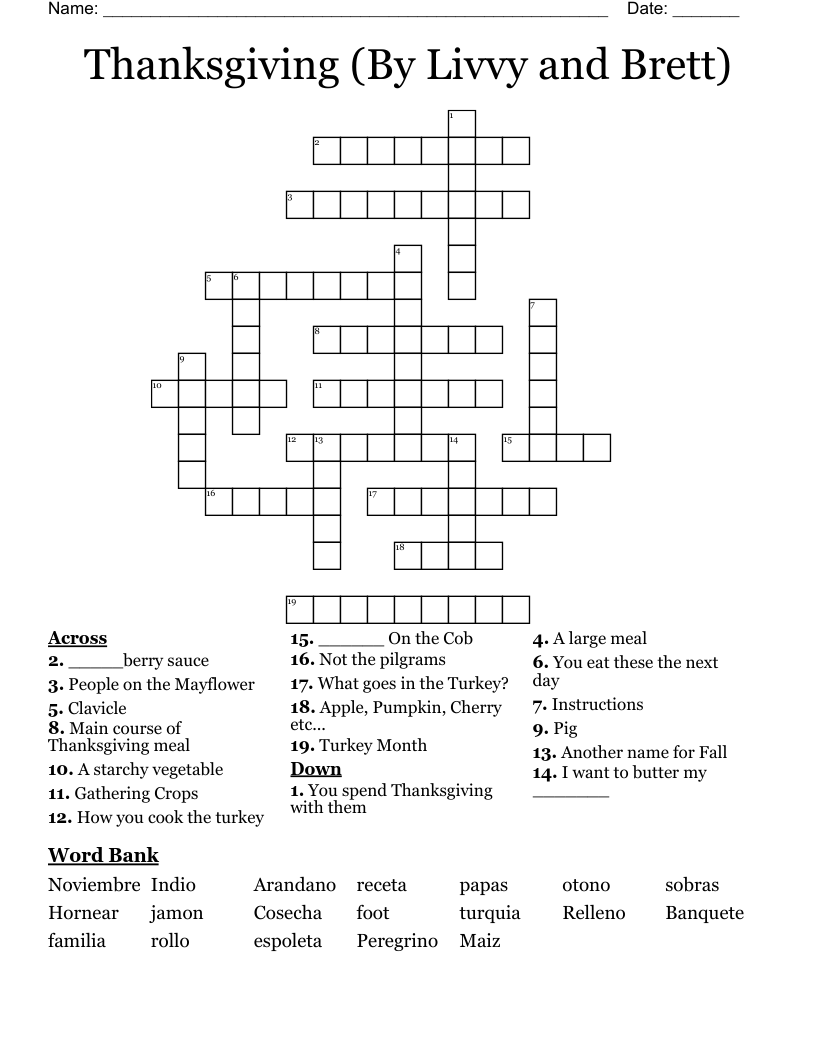 Thanksgiving (By Livvy and Brett) Crossword