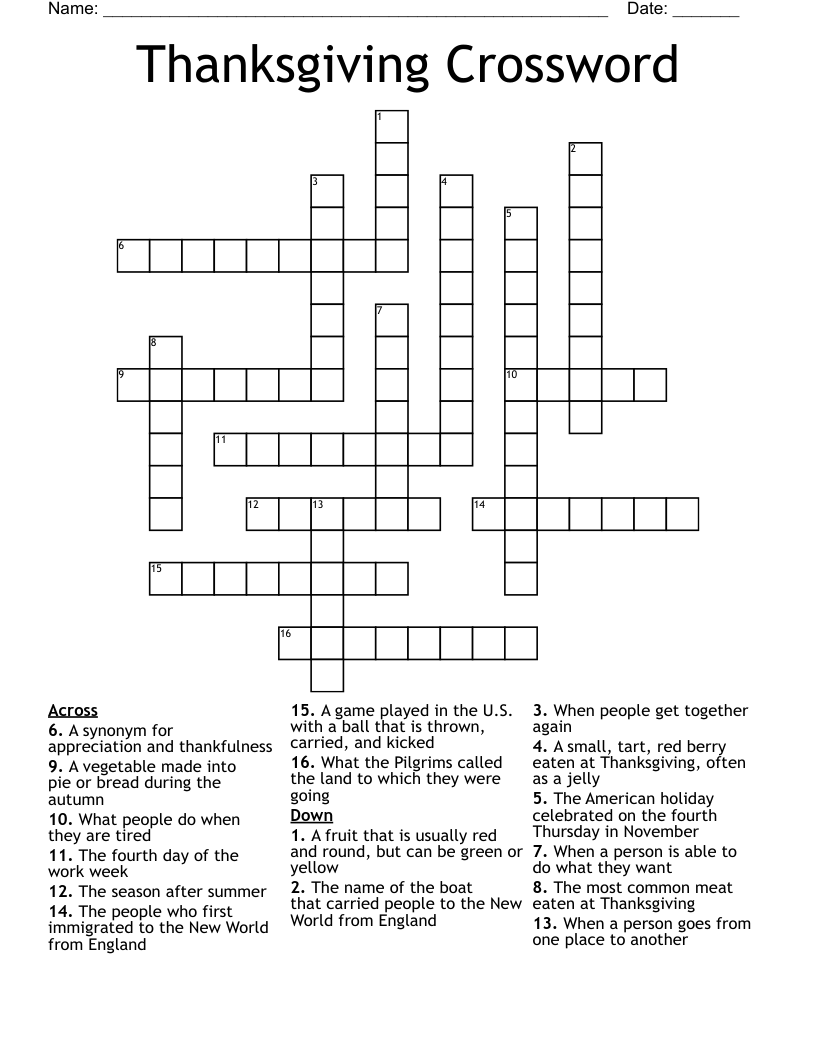 Thanksgiving Crossword