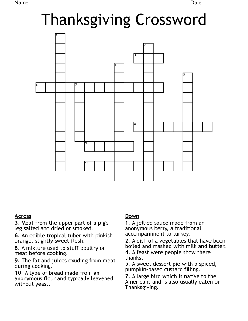 Thanksgiving Crossword