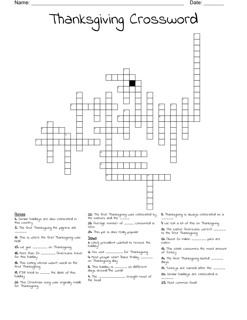 Thanksgiving Crossword