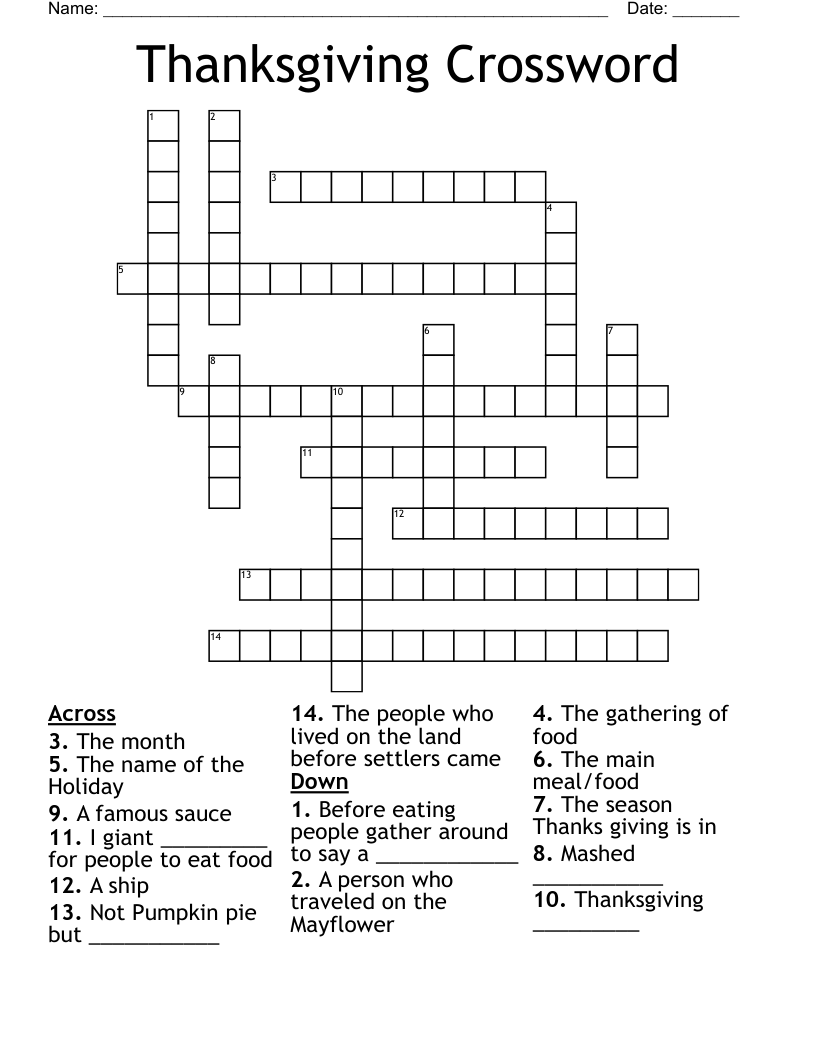Thanksgiving Crossword