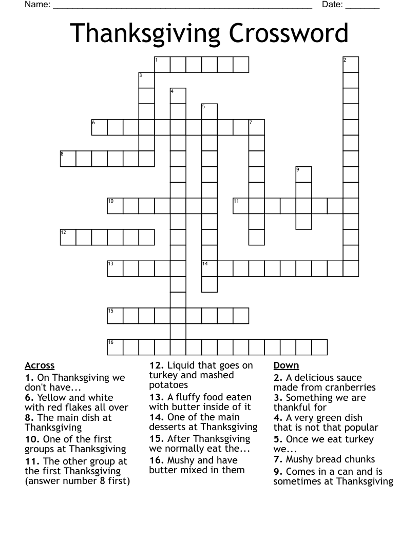 Thanksgiving Crossword