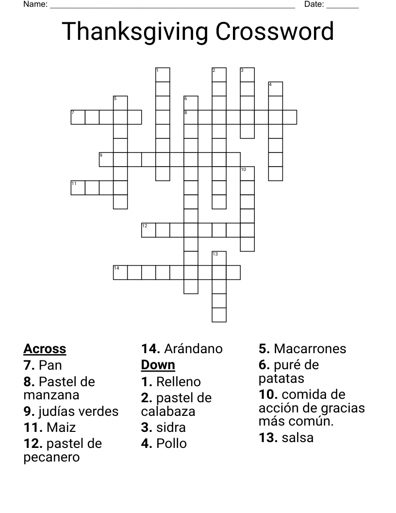 Thanksgiving Crossword