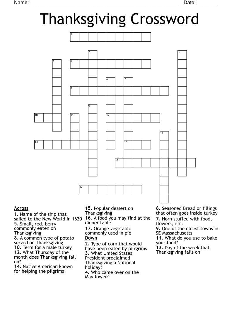 Thanksgiving Crossword