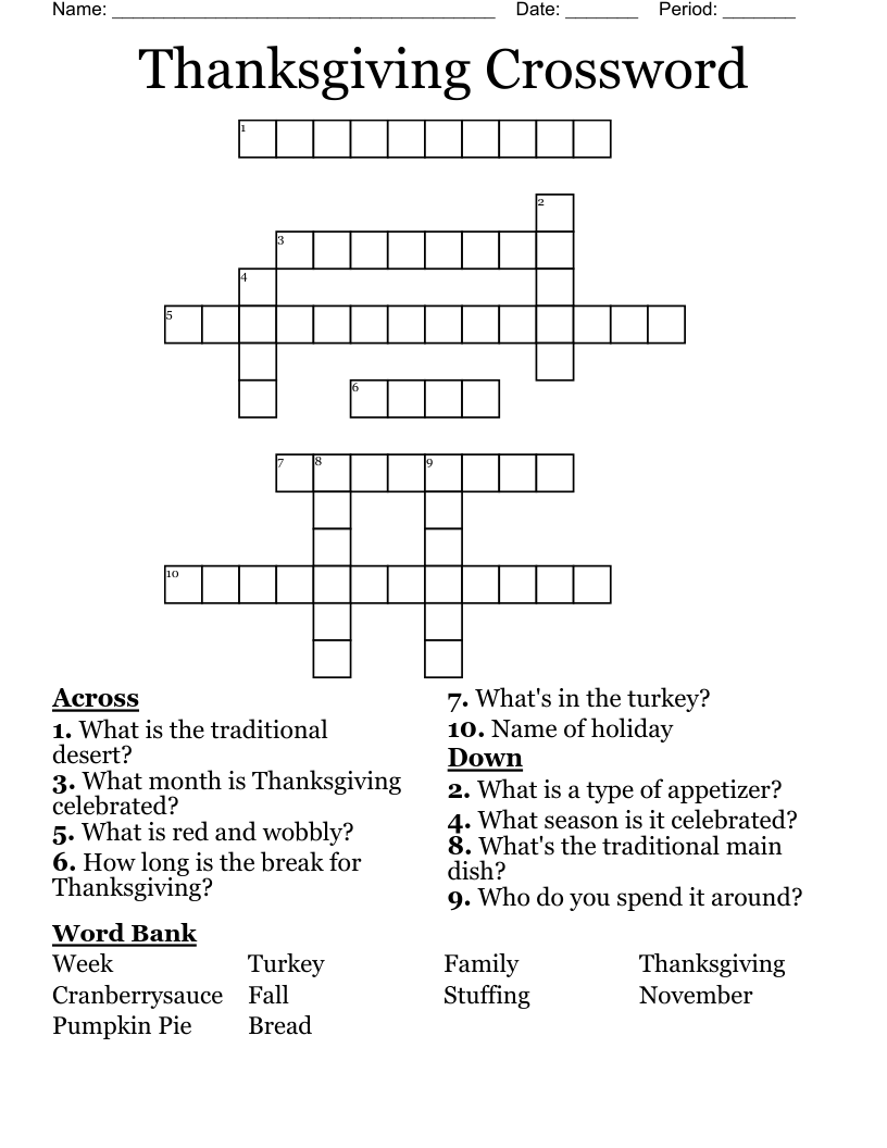 Thanksgiving Crossword