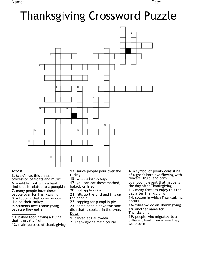 Thanksgiving Crossword Puzzle