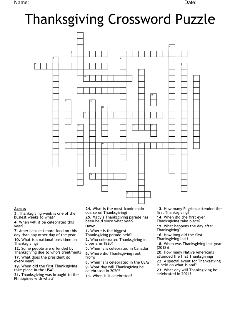 Thanksgiving Crossword Puzzle