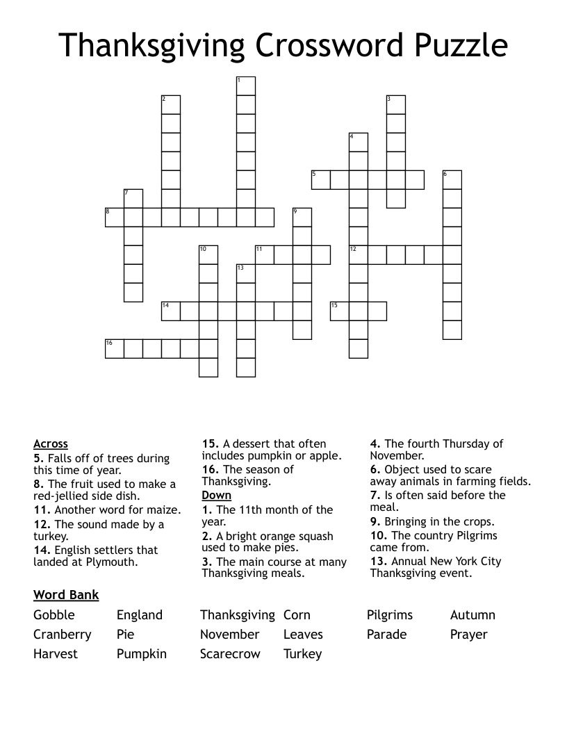 Thanksgiving Crossword Puzzle