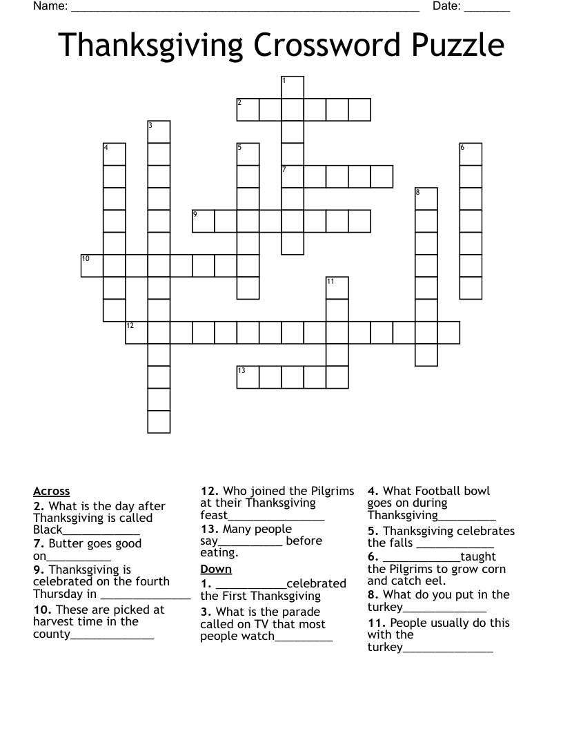 Thanksgiving Crossword Puzzle