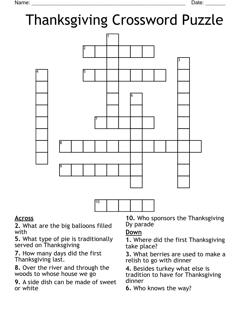 Thanksgiving Crossword Puzzle