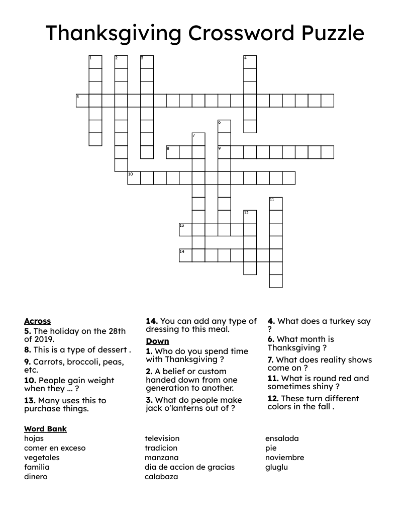 Thanksgiving Crossword Puzzle 