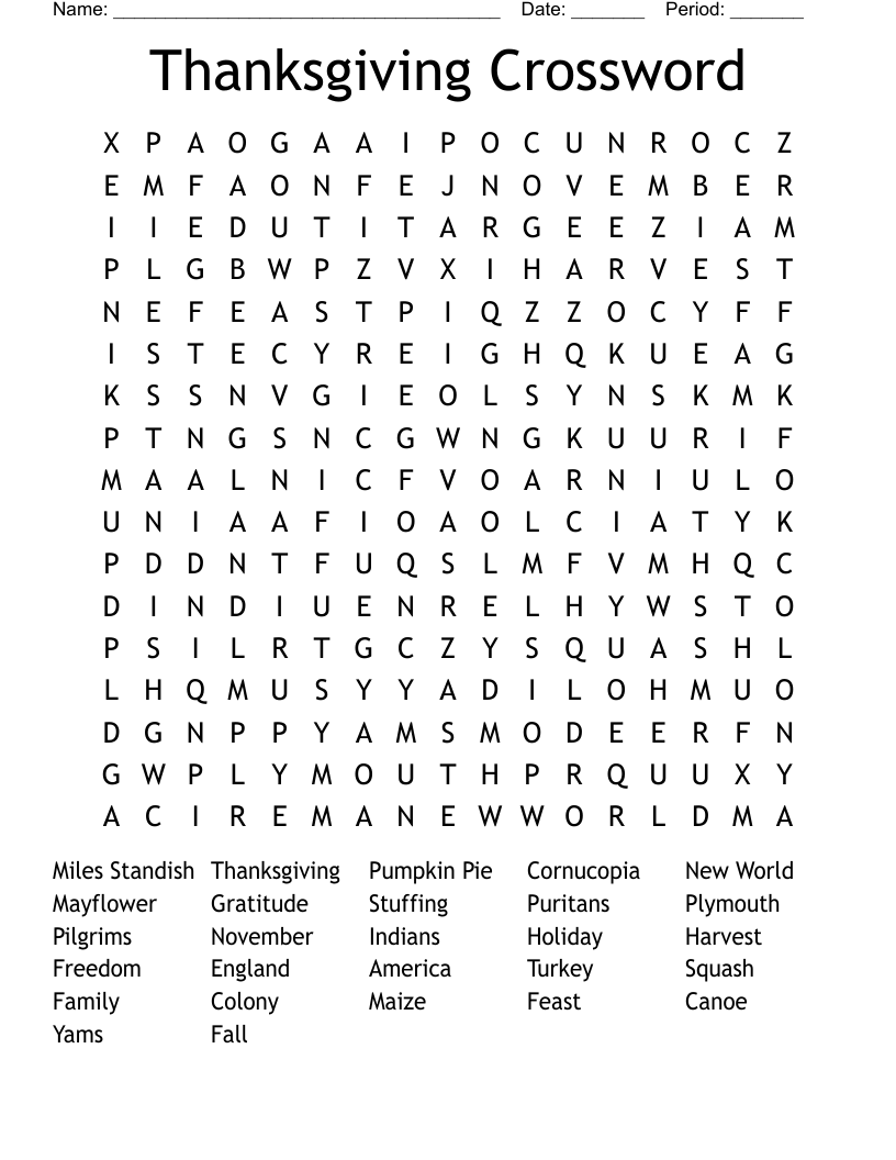 Thanksgiving Crossword  Word Search