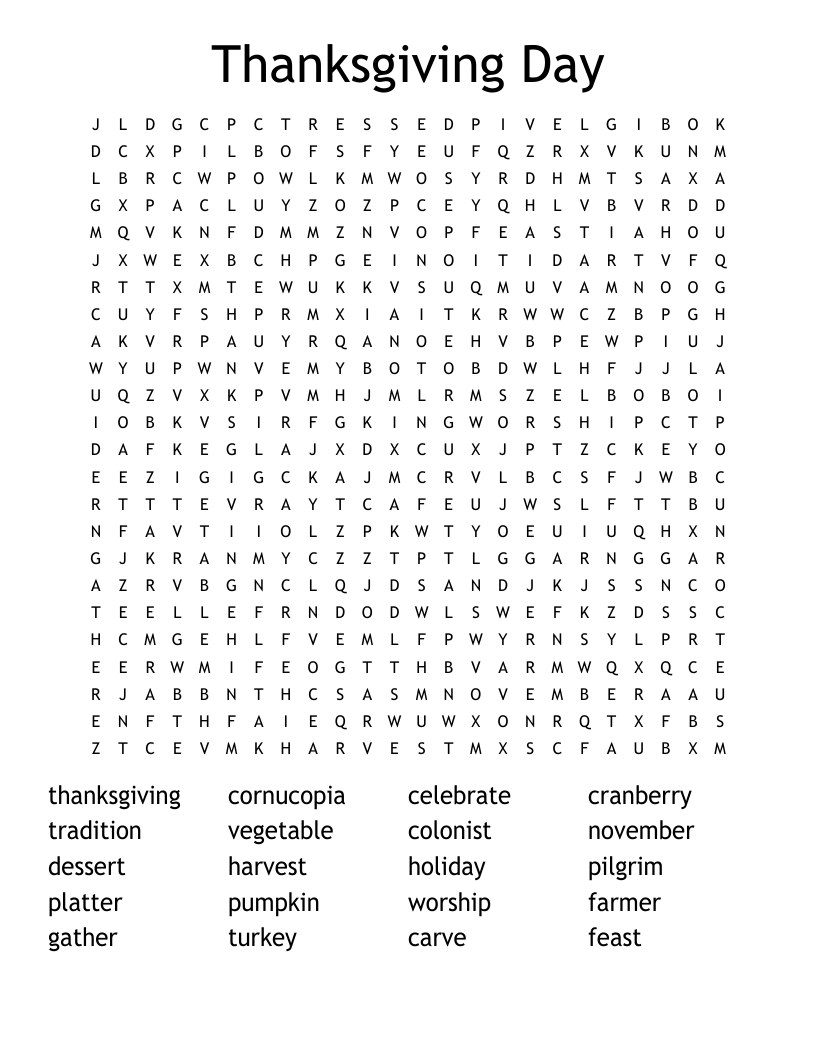 Thanksgiving Day Word Search