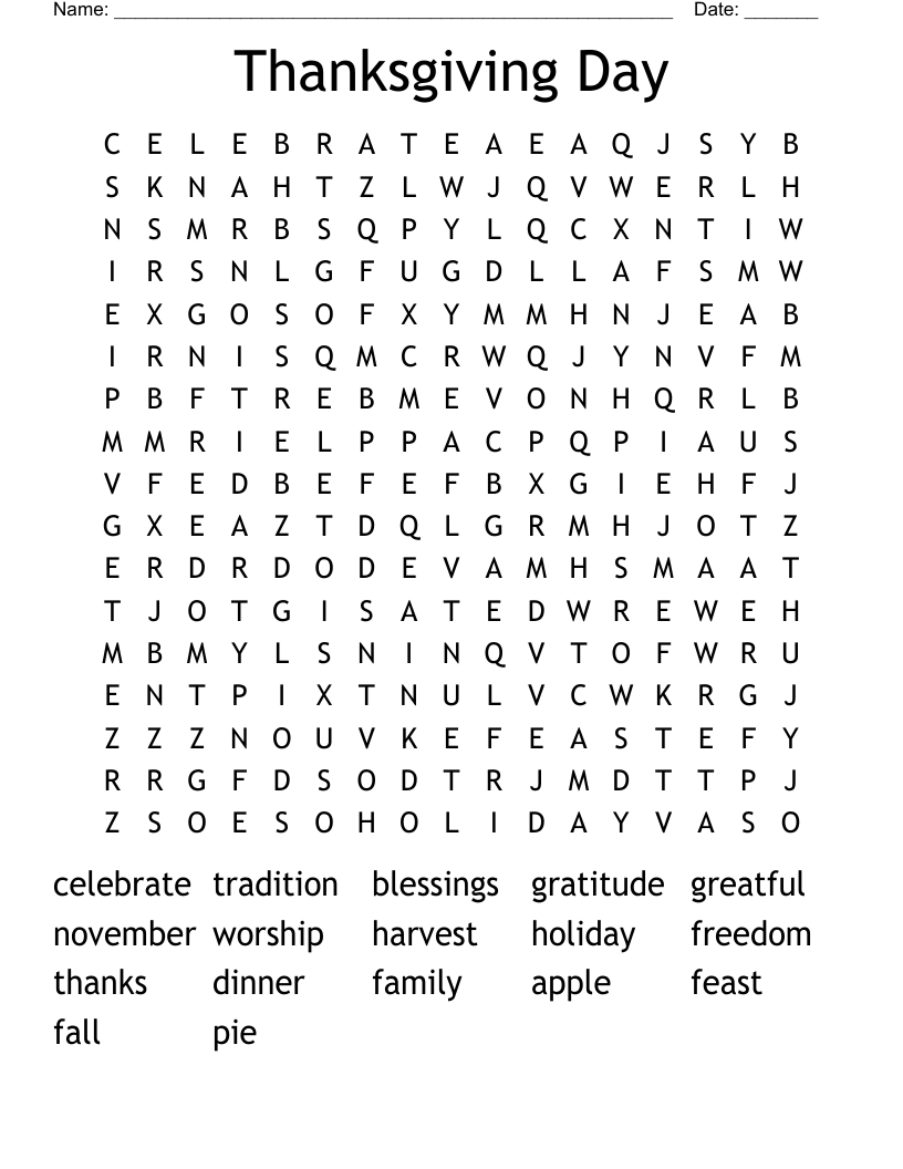 Thanksgiving Day Word Search