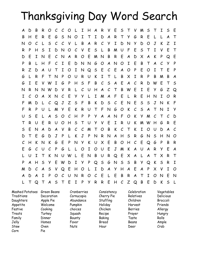 Thanksgiving Day Word Search