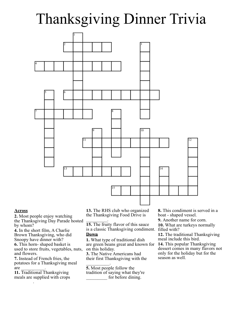 Thanksgiving Dinner Trivia Crossword