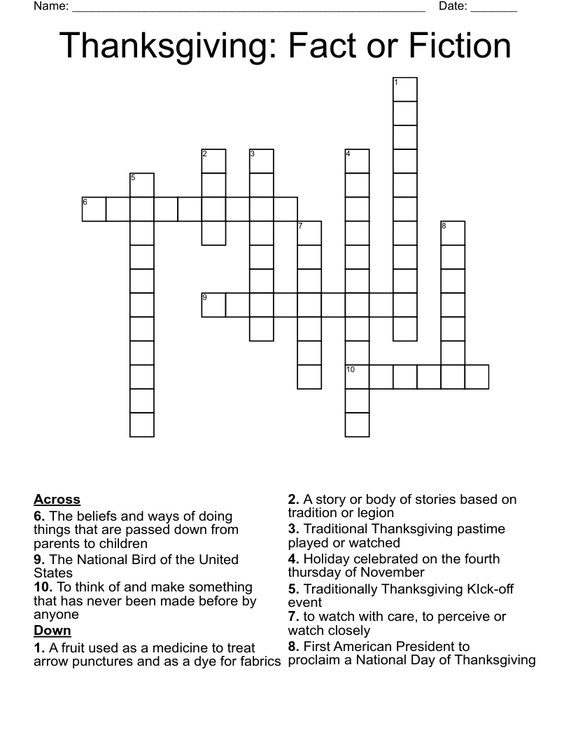 Thanksgiving: Fact or Fiction Crossword